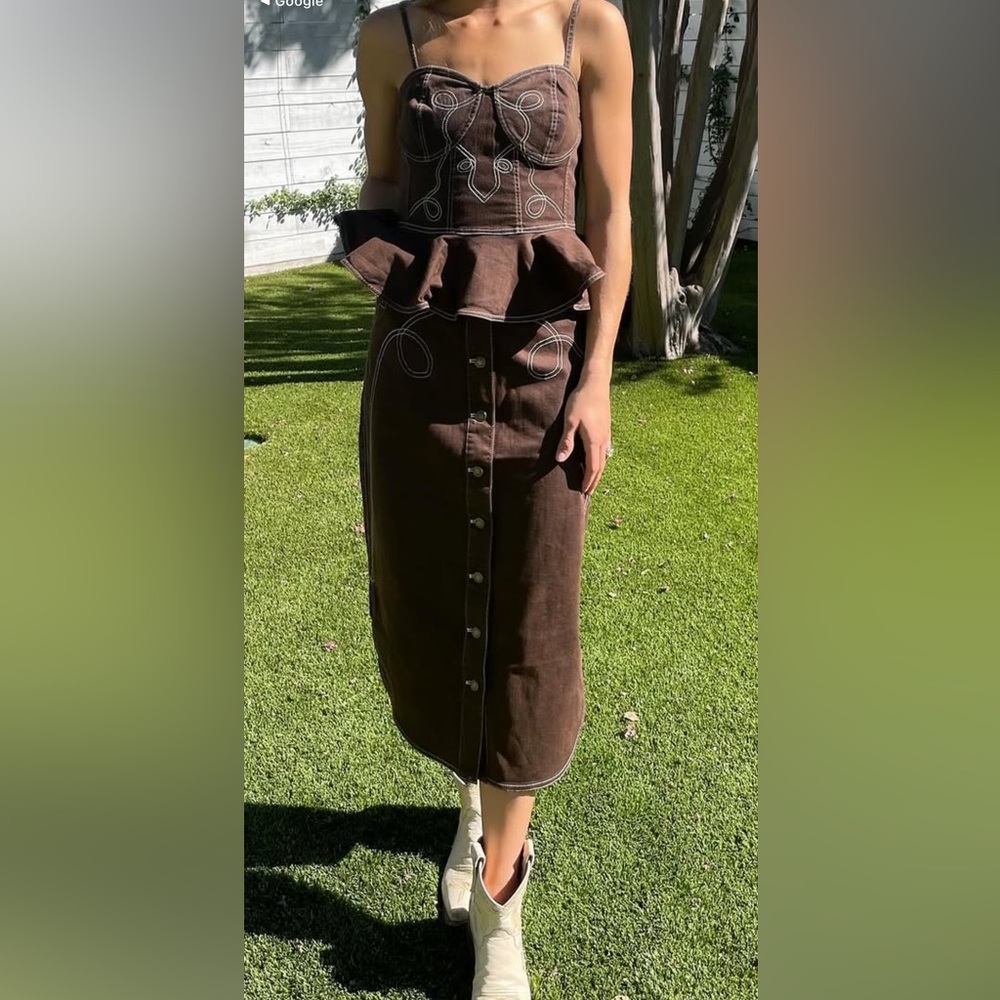 Western Denim Brown Matching Set